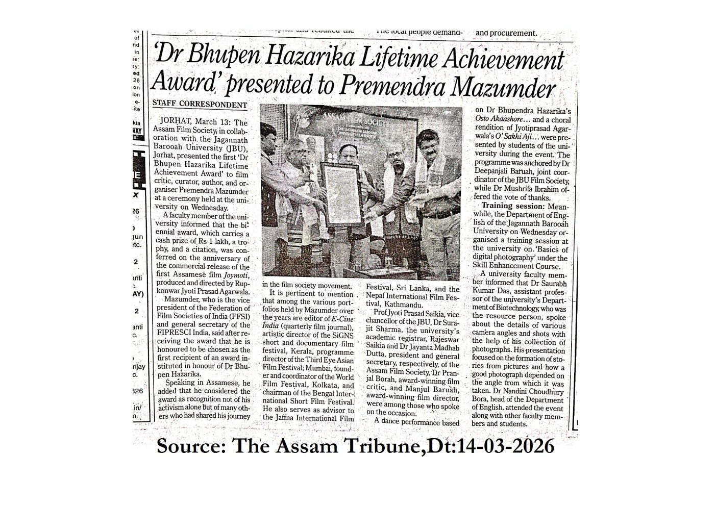 film society felicitation assam tribune Page1